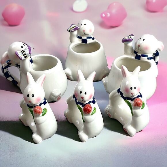Mercuries Easter Bunny Tea Cup & Napkin Partial Set - Picture 1 of 12